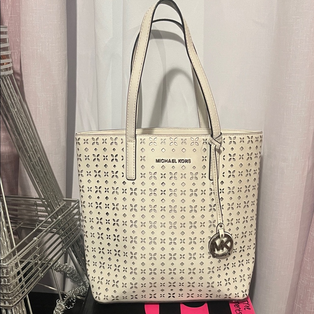 Michael Kors White Perforated Tote